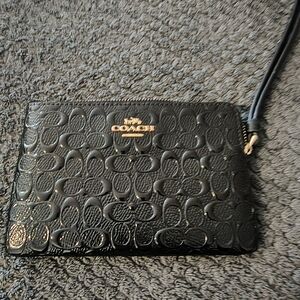 Coach Black Embossed Leather Wristlet